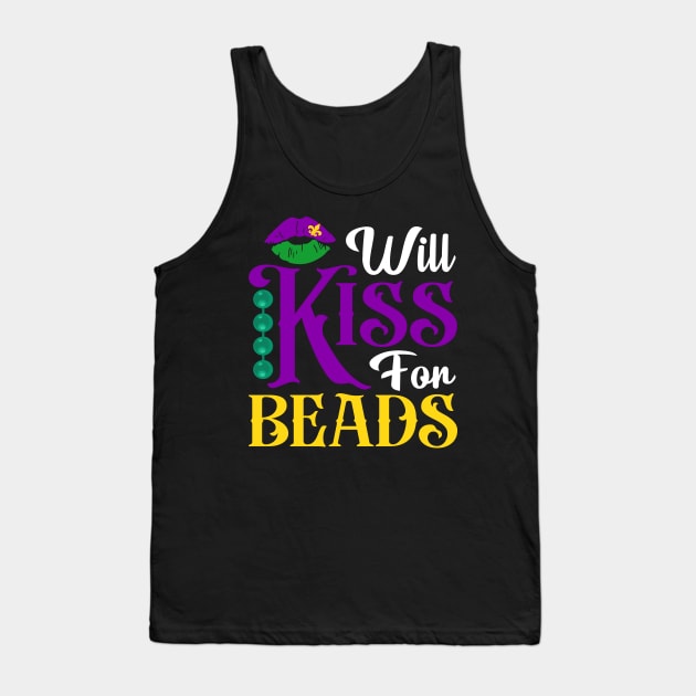 Will Kiss for Beads Funny Mardi Gras Lips New Orleans Parade Tank Top by Pizzan